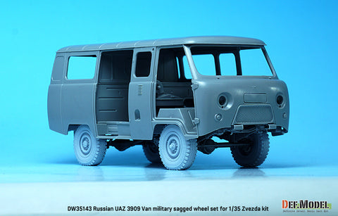 DEFモデル DW35143 1/35 現用 ロシア UAZ-3909 ワンボックスバン 自重変形タイヤセット(軍用タイプ)(ズベズダ用)(3種計4個+スペアタイヤ1個入り,マスキングシール付き)