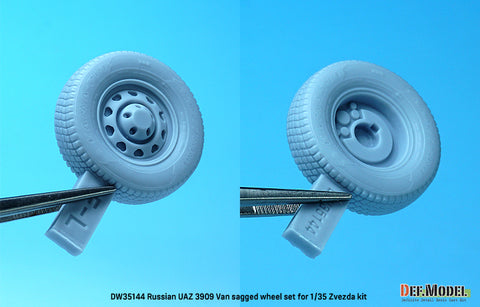 DEFモデル DW35144 1/35 現用 ロシア UAZ-3909 ワンボックスバン 自重変形タイヤセット(民生タイプ)(ズベズダ用)(3種計4個+スペアタイヤ1個入り,マスキングシール付き)