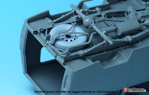 DEFモデル DW35144 1/35 現用 ロシア UAZ-3909 ワンボックスバン 自重変形タイヤセット(民生タイプ)(ズベズダ用)(3種計4個+スペアタイヤ1個入り,マスキングシール付き)