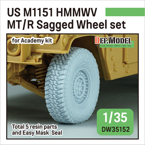 DEFモデル DW35152 1/35 現用 アメリカ M1151 ハンビー 自重変形タイヤセット(ラングラーMT/R(ヘビーデューティー・ラジアル))(アカデミー用)(2種各2個+スペアタイヤ1個入り,マスキングシール付き)