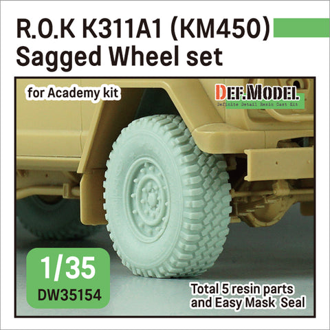 DEFモデル DW35154 1/35 現用 韓国 K311A1(KM450) カーゴトラック 自重変形タイヤセット(アカデミー用)(2種各2個+スペアタイヤ1個入り,マスキングシール付き)