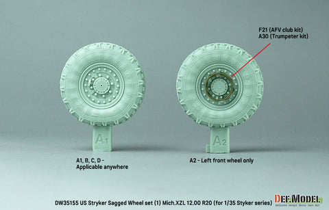 DEFモデル DW35155 1/35 現用 アメリカ M1126 ストライカー 装甲車 自重変形タイヤセット(1)(ミシュランXML)(AFVクラブ/トランペッター用)(8個入り,マスキングシール付き)