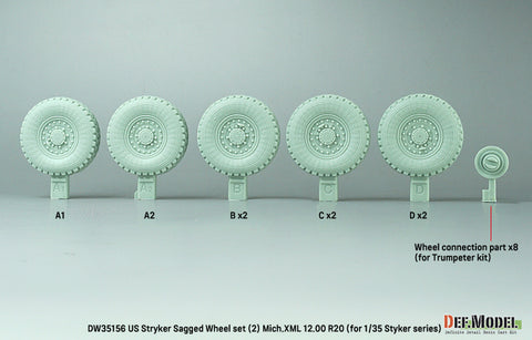 DEFモデル DW35156 1/35 現用 アメリカ M1126 ストライカー 装甲車 自重変形タイヤセット(2)(ミシュランXZL)(AFVクラブ/トランペッター用)(8個入り,マスキングシール付き)