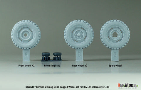 DEFモデル DW35157 1/35 現用 ドイツ ウニモグ S404 軍用トラック 自重変形タイヤセット(ICM/AKインタラクティブ用)(2種各2個+スペアタイヤ1個入り,マスキングシール付き)