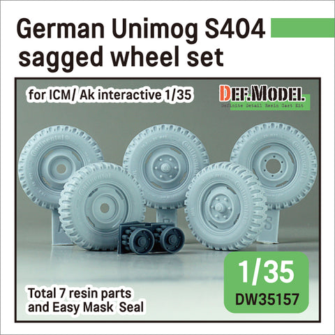 DEFモデル DW35157 1/35 現用 ドイツ ウニモグ S404 軍用トラック 自重変形タイヤセット(ICM/AKインタラクティブ用)(2種各2個+スペアタイヤ1個入り,マスキングシール付き)