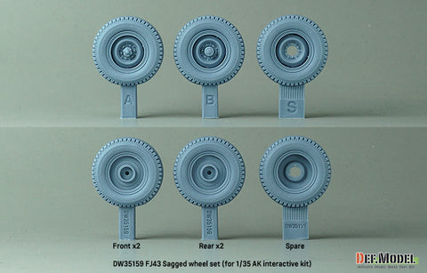 DEFモデル DW35159 1/35 現用 FJ43 SUV 自重変形タイヤセット(ブリヂストン)(AKインタラクティブ用)(2種各2個+スペアタイヤ1個入り,マスキングシール付き)