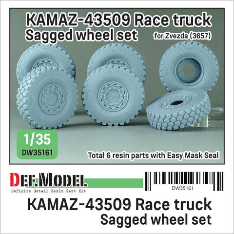 DEFモデル DW35161 1/35 現用 ロシア KAMAZ-43509 カマズ・マスター ラリートラック 自重変形タイヤセット(ズベズダ用)(2種各2個+スペアタイヤ2個入り,マスキングシール付き)