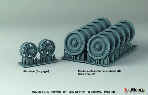 DEFモデル DW35164 1/35 現用 アメリカ M113 装甲兵員輸送車 ホイールセット”初期型”(タミヤ/アカデミー用)(転輪10個(外側転輪のみ),スペアホイール2個,誘導輪2個,レジン製)