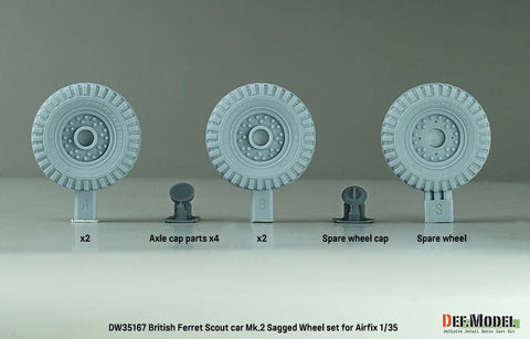 DEFモデル DW35167 1/35 現用 イギリス フェレット 偵察装甲車 Mk.2 自重変形タイヤセット(エアフィックス用)(2種各2個+スペアタイヤ1個入り,マスキングシール付き)