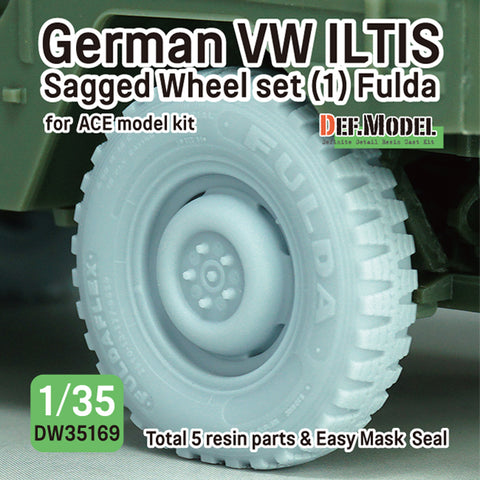 DEFモデル DW35169 1/35 現用 ドイツ フォルクスワーゲン イルティス 四輪小型軍用車 自重変形タイヤセット(1)(フルダ)(ACE用)(2種各2個+スペアタイヤ1個入り,マスキングシール付き)