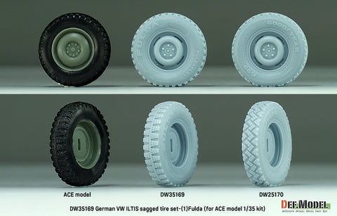 DEFモデル DW35170 1/35 現用 ドイツ フォルクスワーゲン イルティス 四輪小型軍用車 自重変形タイヤセット(2)(グッドイヤーG90)(ACE用)(2種各2個+スペアタイヤ1個入り,マスキングシール付き)