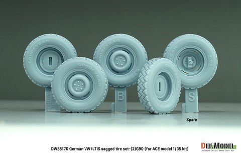 DEFモデル DW35170 1/35 現用 ドイツ フォルクスワーゲン イルティス 四輪小型軍用車 自重変形タイヤセット(2)(グッドイヤーG90)(ACE用)(2種各2個+スペアタイヤ1個入り,マスキングシール付き)