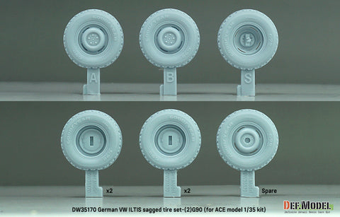 DEFモデル DW35170 1/35 現用 ドイツ フォルクスワーゲン イルティス 四輪小型軍用車 自重変形タイヤセット(2)(グッドイヤーG90)(ACE用)(2種各2個+スペアタイヤ1個入り,マスキングシール付き)