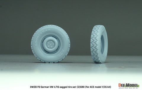 DEFモデル DW35170 1/35 現用 ドイツ フォルクスワーゲン イルティス 四輪小型軍用車 自重変形タイヤセット(2)(グッドイヤーG90)(ACE用)(2種各2個+スペアタイヤ1個入り,マスキングシール付き)