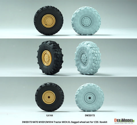 DEFモデル DW35173 1/35 現用 NATO M1001/M1014 MAN トラクター 自重変形タイヤセット(ミシュランXL)(アイラブキット用)(8種各1個+スペアタイヤ1個入り,マスキングシール付き)