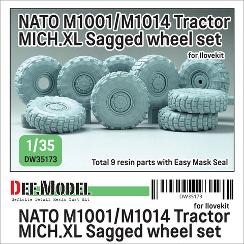 DEFモデル DW35173 1/35 現用 NATO M1001/M1014 MAN トラクター 自重変形タイヤセット(ミシュランXL)(アイラブキット用)(8種各1個+スペアタイヤ1個入り,マスキングシール付き)