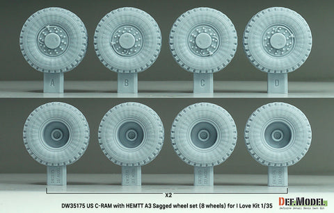 DEFモデル DW35175 1/35 現用 アメリカ C-RAM 搭載 HEMTT A3 トラック 自重変形タイヤセット(アイラブキット用)(4種各2個入り,マスキングシール付き)