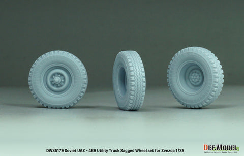 DEFモデル DW35179 1/35 現用 ソビエト/ロシア UAZ-469 小型軍用車 自重変形タイヤセット(ズベズダ用)(2種各2個+スペアタイヤ1個入り,マスキングシール付き)