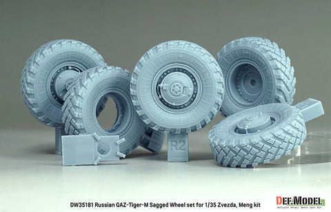 DEFモデル DW35181 1/35 現用 ロシア GAZ ティーグル(タイガー)M 軍用車 自重変形タイヤセット(ズベズダ/モンモデル用)(4種各1個+スペアタイヤ1個入り,マスキングシール付き)