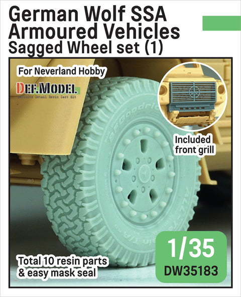 DEFモデル DW35183 1/35 現用 ドイツ ゲレンデヴァーゲン ウルフ SSA 自重変形タイヤセット(1)(ネバーランドホビー用)(2種各2個+スペアタイヤ1個入り,レジン製フロントグリル,マスキングシール付き)