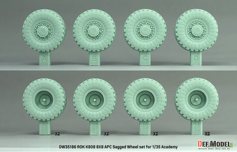 DEFモデル DW35186 1/35 韓国軍 K808 8輪装甲車用 自重変形ホイールセット - ミシュランXZL（アカデミー社製1/35キット用）