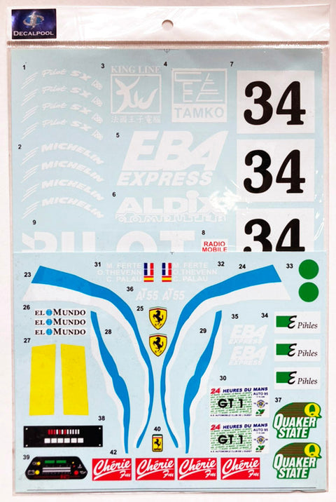 デカールプール DP199 1/8 フェラーリ F40 LM パイロット #34 ル・マン '95 デカール for Pocher / Centauria / Hachette