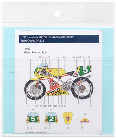 デカールプール DP232A 1/12 ホンダ NSR250 HB #2/5 ラインハルト・ロス WGP '89/'90 (トランスキット リム付き)