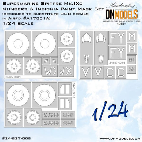 DNモデル 24/827-008 1/24 スピットファイア Mk.IXc - フライング・ドレイ - 記章 OOB (エアフィックス A17001A用)