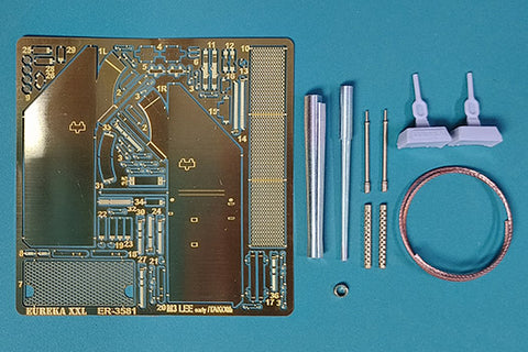 エウレカXXL ER-3581 1/35 M3リー初期型用アップグレードキット（タコム2085用）エッチングパーツ（説明書付き）旋削加工用アルミ製パーツ 75mmおよび37mm砲身 ブローニングM1919 .30口径砲身2本、牽引ケーブル付き