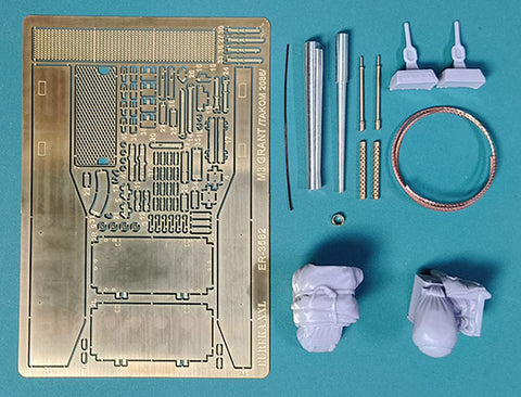 エウレカXXL ER-3582 1/35 M3グラント用アップグレードセット（タコム2086用）説明書付きエッチングパーツ、旋削アルミニウム製、75mm&37mm砲身、ブローニング M1919 .30口径砲身2基、樹脂製牽引ケーブルと乗組員個人装備品2個付き