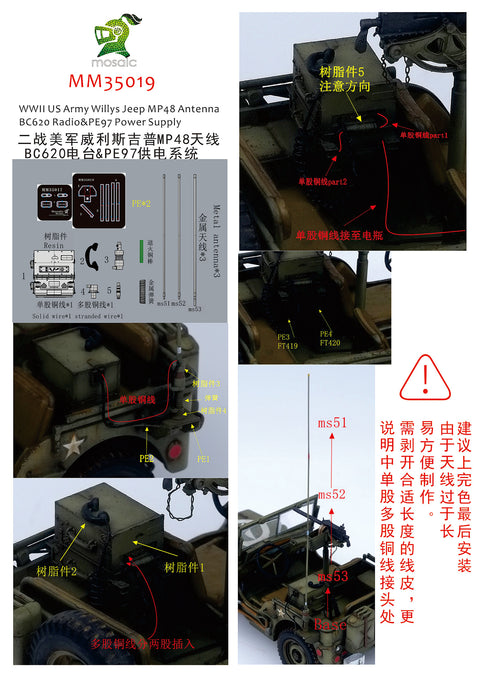 ファイブスターモデル MM35019 1/35 WWII アメリカ軍 ウィリス ジープ MP48 アンテナ BC620 ラジオ & PE97 パワーサプライ