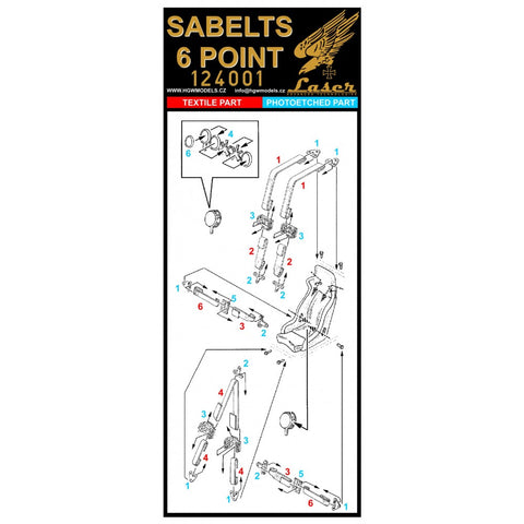 HGW 124001 1/24 サベルト レッド - 6ポイント 3x racing safety seat belts