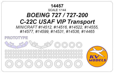 KVモデル 14457 1/144 ボーイング 727 / ボーイング 727-200 / C-22C USAF VIP Transport (ミニクラフト) + ホイール キャノピーマスキングシート