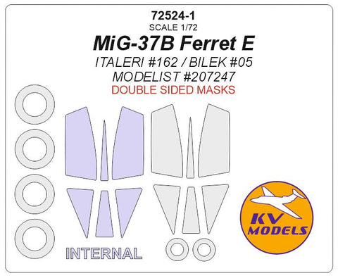 KVモデル 72524-1 1/72 MiG-37B フェレット E (イタレリ #162 / BILEK #05 / モデリスト #207247) - (内外両面) + ホイール キャノピーマスキングシート