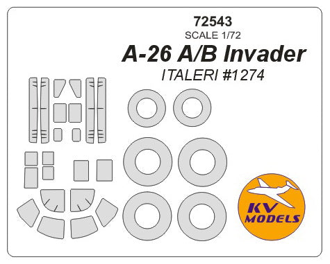 KVモデル 72543 1/72 A-26 A/B インベーダー (イタレリ #1274) + ホイール キャノピーマスキングシート
