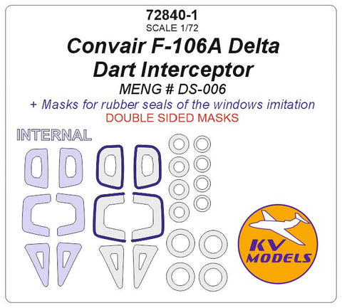KVモデル 72840-1 1/72 コンベア F-106A デルタダートインターセプター (MENG) - (内外両面) + ホイール キャノピーマスキングシート