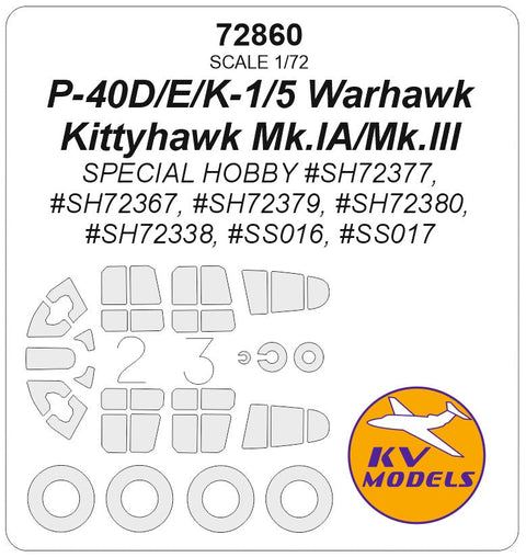 KVモデル 72860 1/72 P-40D/E/K-1/5 ウォーホーク / キティホーク Mk.IA/Mk.III (スペシャルホビー) + ホイール キャノピーマスキングシート