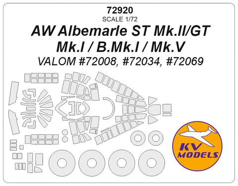 KVモデル 72920 1/72 アームストロング ホイットワース アルベマール ST Mk.II/GT Mk.I / B.Mk.I / Mk.V (VALOM) + ホイール キャノピーマスキングシート