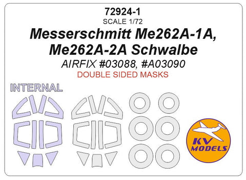 KVモデル 72924-1 1/72 メッサーシュミット Me262A-1A, Me262A-2A シュワルベ (エアフィックス) - (内外両面) + ホイール キャノピーマスキングシート