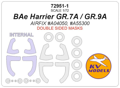 KVモデル 72951-1 1/72 BAe ハリアー GR.7A / GR.9A (エアフィックス) - (内外両面) + ホイール キャノピーマスキングシート