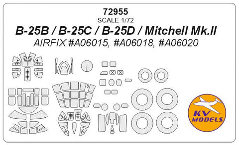 KVモデル 72955 1/72 B-25B / B-25C / B-25D / ミッチェルMk.II (エアフィックス) + ホイール キャノピーマスキングシート