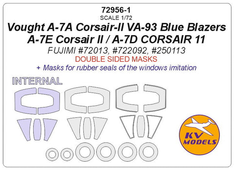 KVモデル 72956-1 1/72 ヴォート A-7A コルセア-II VA-93 ブルーブレザーズ / A-7E コルセア II / A-7D コルセア 11 (フジミ) - (内外両面) + ホイール キャノピーマスキングシート
