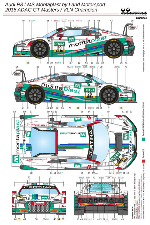 LBプロダクション 24028 1/24 アウディ R8 LMS モンタプラスト by ランド モータースポーツ ADAC GTマスター 2016 チャンピオン / VLN 2016 チャンピオン