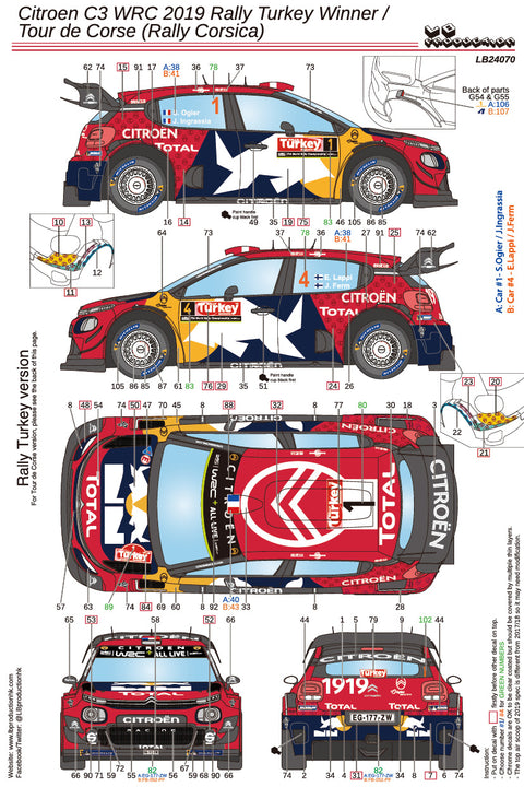 LBプロダクション 24070 1/24 シトロエン C3 WRC 2019 - ツール・ド・コルス / ラリー・トルコ 優勝 (2 in 1)