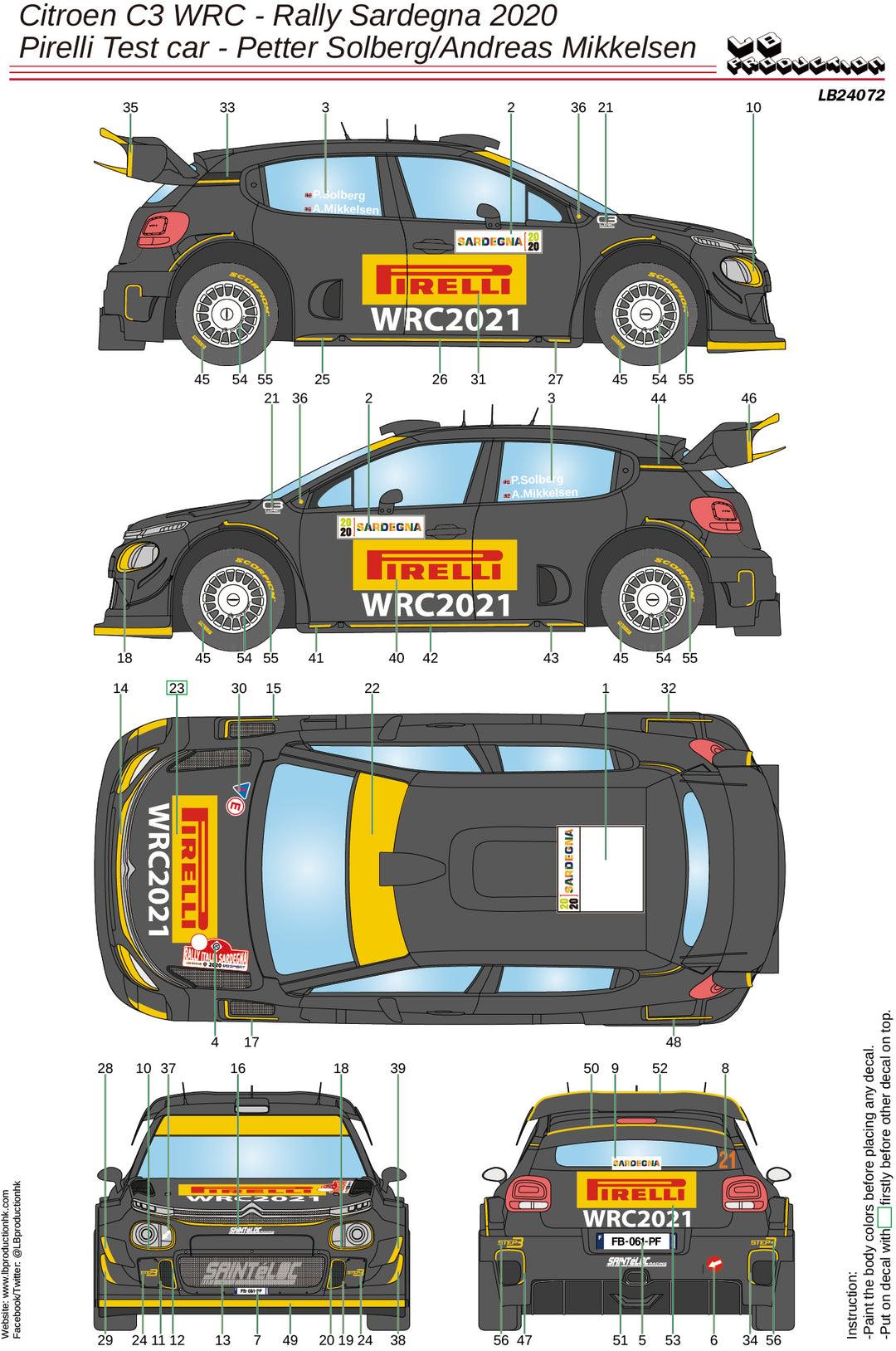 LBプロダクション 24072 1/24 シトロエン C3 WRC - ラリー・サルデーニャ 2020 - ピレリ テストカー - ペター ...