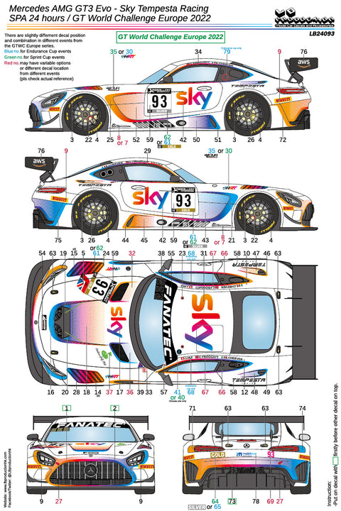 LBプロダクション 24093 1/24 メルセデスAMG GT3 Evo スカイテンペスタレーシング - GTワールドチャレンジ ヨーロッパ/ スパ24時間 2022