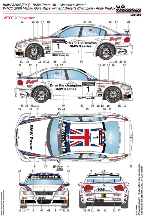 LBプロダクション 24095 1/24 BMW 320si [E90] - BMW チームイギリス - “ワトソンズウォーター” WTCC 2006 Macau Guia Race winner / Driver’s Champion - Andy Prialux