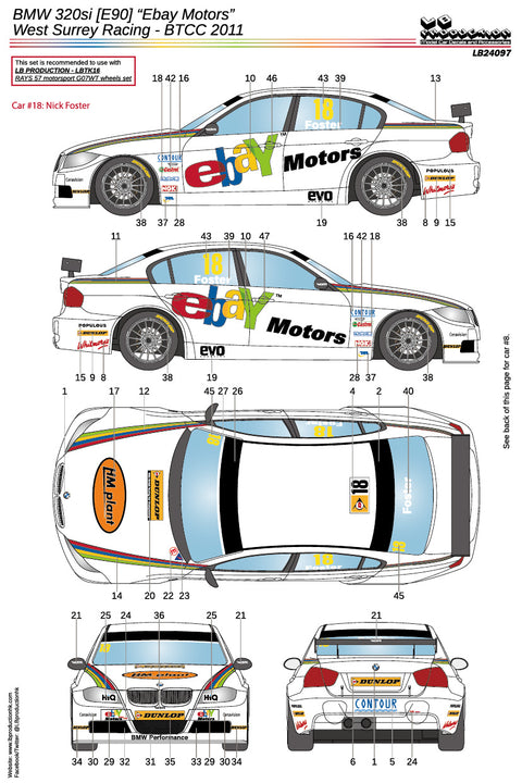 LBプロダクション 24097 1/24 BMW 320si [E90] “イーベイモータース” ウェスト・サリー・レーシング - BTCC 2011