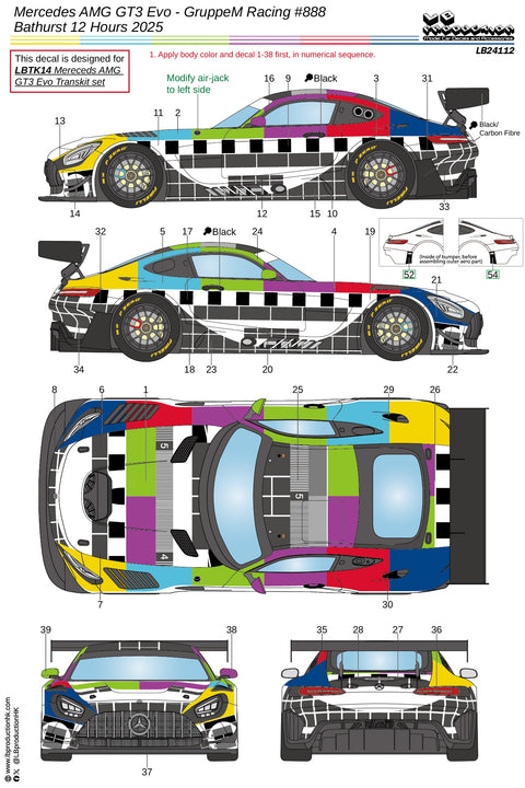 LBプロダクション 24112 1/24 メルセデスAMG GT3 Evo - グループMレーシング #888 "TVテスト" バサースト12時間 2025