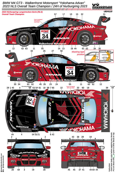LBプロダクション 24115 1/24 BMW M4 GT3 - ワーケンホルスト・モータースポーツ "ヨコハマアドバン" - 2023 NLS Overall Team Champion / 24H of Nurburgring 2023
